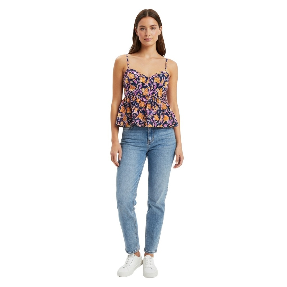 J.Crew Small Navy Floral Peplum Crop‎ Top Adjustable Straps Preppy Tropical